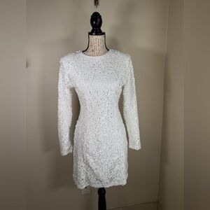 TCEC Elegant White Sequin Long Sleeve Dress